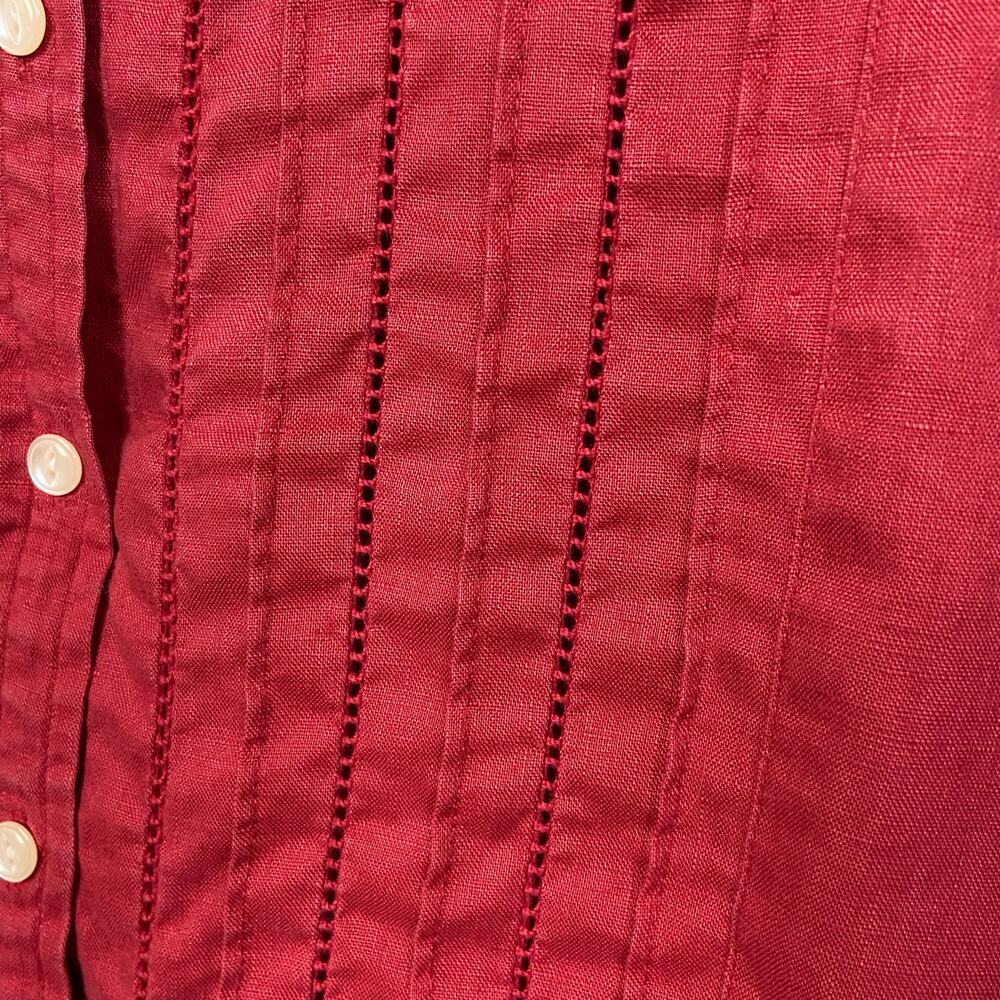 Ralph Lauren Women's 100% Linen Red Pintuck Mandarin Collar Blouse Top Size 2X - Picture 7 of 12